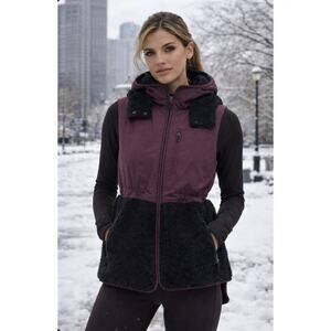 Sweaty Betty Sherpa Fleece Vest Plum Black Hooded Urban Athleisure Size 8